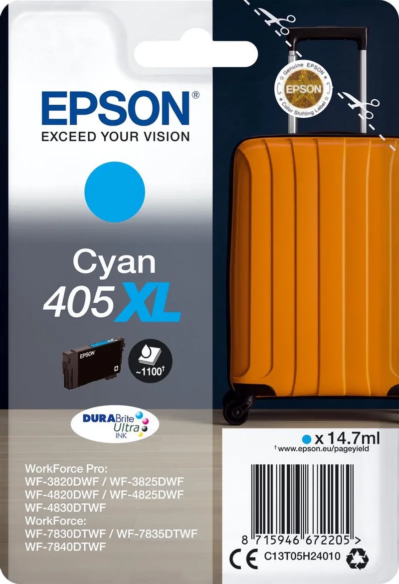 Original Ink Cartridge Epson 405XL DURABrite Ultra Ink van Epson in Cyan – productfoto 1 van 2