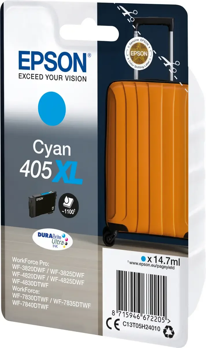 Original Ink Cartridge Epson 405XL DURABrite Ultra Ink van Epson in Cyan – productfoto 2 van 2