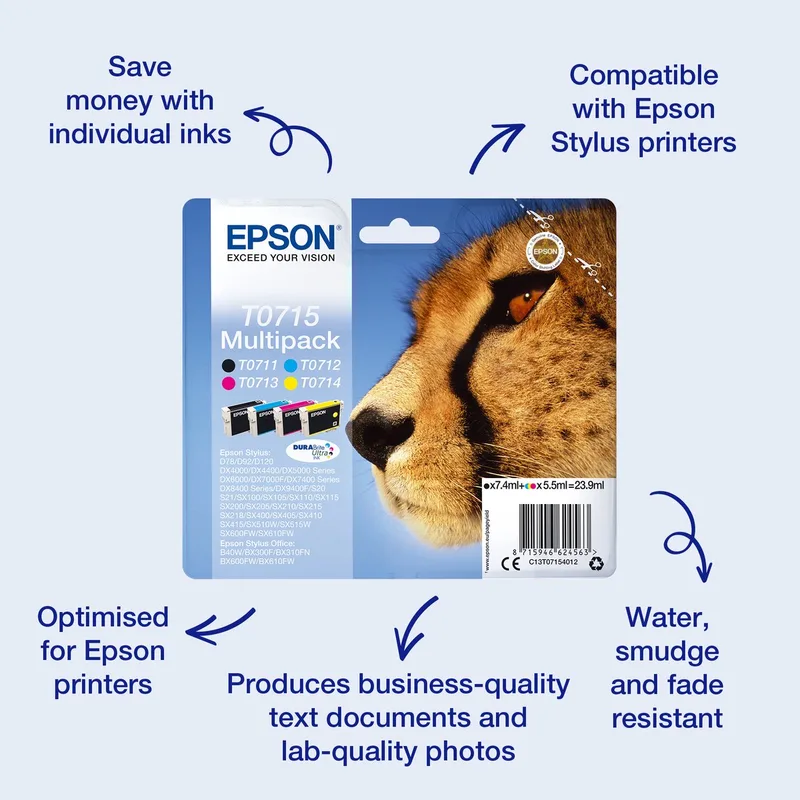 T0715 - Inktcartridge - Multicolor / Zwart by Epson in Cyaan – product photo