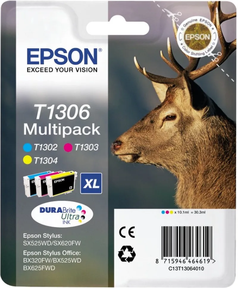 T1306 inktcartridge drie kleuren extra high capacity 3 x 10.1ml 3-pack RF-AM blister DURABrite Ultra Ink by Epson in Multicolour – product photo