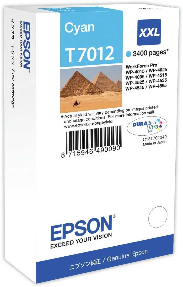T7012XXL - Inktcartridge / Extra Hoge Capaciteit van Epson in Cyaan – productfoto
