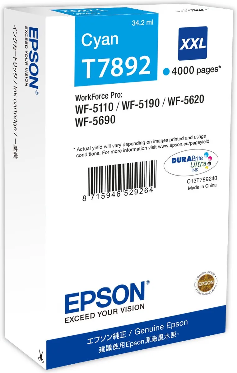 T7892XXL - Inktcartridge / Extra Hoge Capaciteit von Epson in Cyaan – Produktfoto
