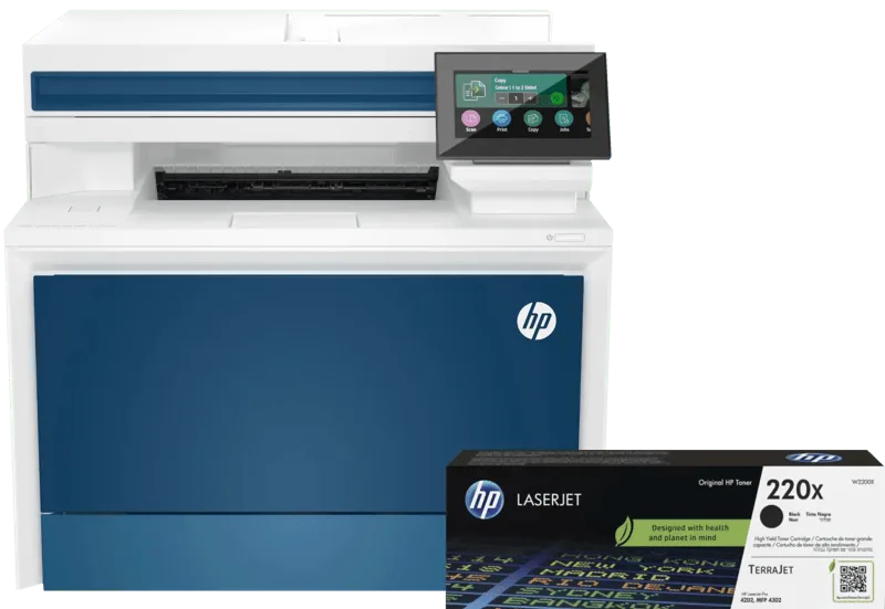 Color LaserJet Pro MFP 4302dw + 1 extra zwarte XL toner van HP – productfoto