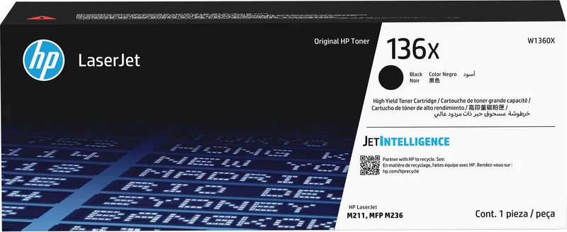 HP 136X High Yield Black Original LaserJet Toner Cartridge tonercartridge 1 stuk(s) Origineel fra HP i Sort – produktbillede