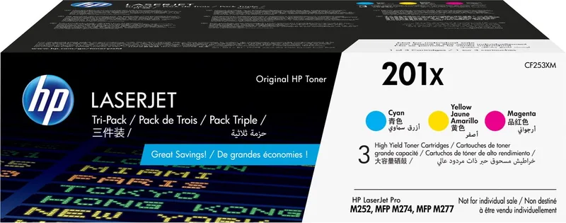 HP 201X - Tonercartridge - Origineel - Hoge Capaciteit - Cyaan/Magenta/Geel - 3 pack van HP in Geel – productfoto