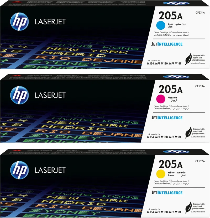 HP 205A - Originele LaserJet Tonercartridges - Cyaan/Magenta/Geel - 3 Pack by HP in Cyaan – product photo