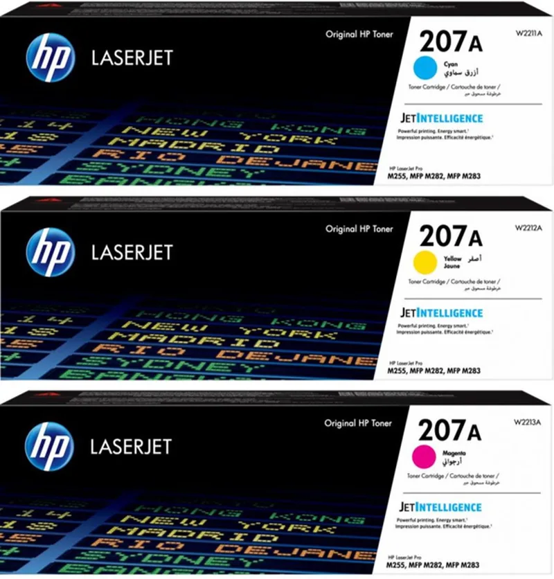 HP 207A - Tonercartridge - Origineel - Standaard capaciteit - Rainbowkit - Cyaan/Magenta/Geel van HP in Cyaan – productfoto