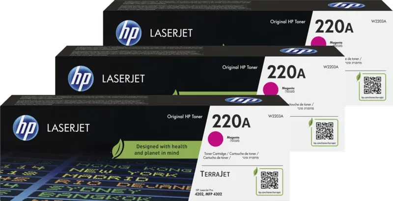 HP 220A LaserJet Toner Magenta (3 stuks) van HP – productfoto