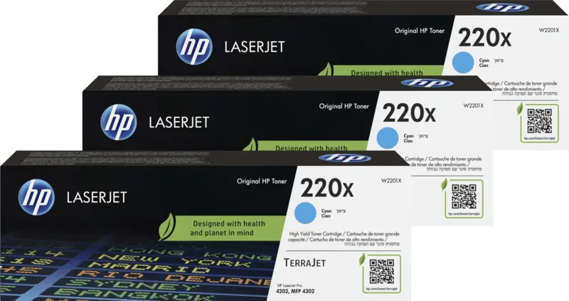 HP 220X LaserJet Toner Cyaan (3 stuks) van HP – productfoto
