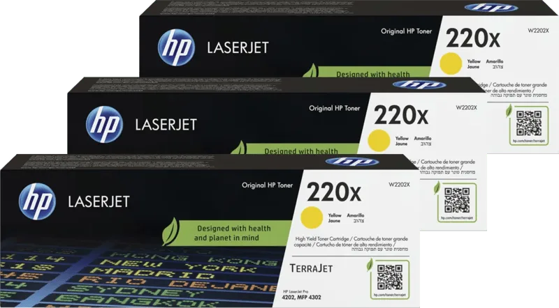 HP 220X LaserJet Toner Geel (3 stuks) van HP – productfoto