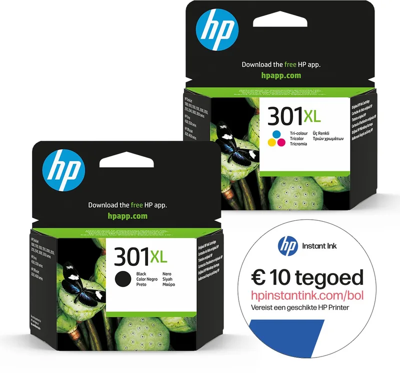 HP 301XL - Inktcartridge - Origineel - Hoge capaciteit - Kleur XL & XL + Instant Ink tegoed von HP in Schwarz – Produktfoto