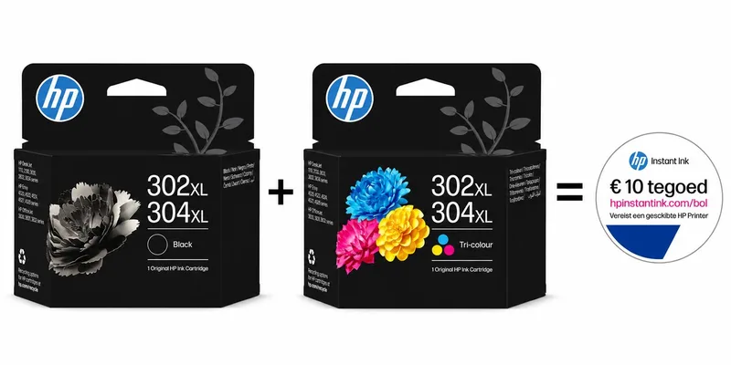 HP 302/304 - Inktcartridge kleur XL & XL + Instant Ink tegoed van HP in Zwart – productfoto