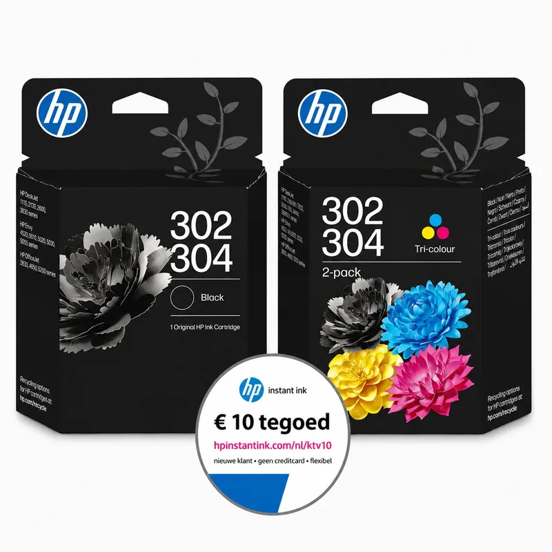 HP 302/304 - Inktcartridge - Origineel - #02/304 Kleur & 2x 302/304 Zwart - + Instant Ink tegoed van HP in Zwart – productfoto