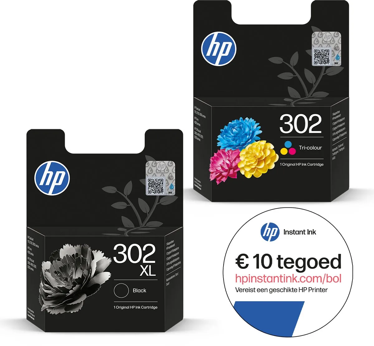 HP 302/304 - Inktcartridge - Origineel - 302/304XL Zwart & 302/304 Kleur + Instant Ink tegoed by HP in Zwart XL – product photo