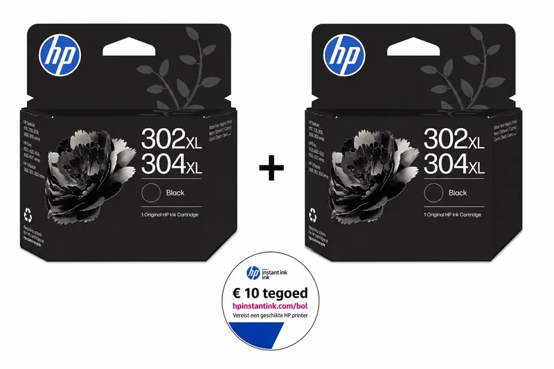 HP 302/304XL - Inktcartridge - Origineel - 2x 302/304XL + Instant Ink tegoed van HP in Zwart – productfoto