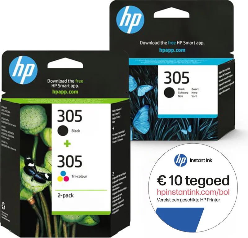 HP 305 - Inktcartridge - Origineel - Kleur & 2x Zwart - 3-pack + Instant Ink tegoed de HP en Noir – photo produit