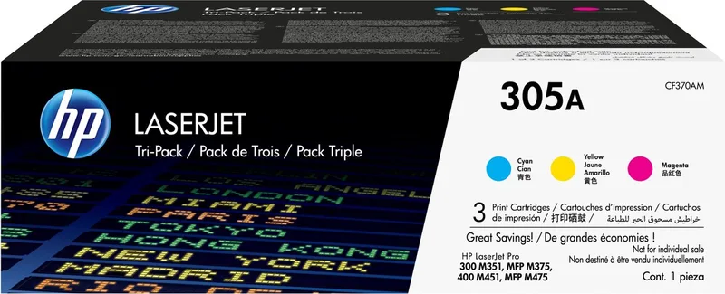 HP 305A - Tonercartridge - Origineel - Standaard Capaciteit - 3 pack - Cyaan/Magenta/Geel van HP in Cyaan – productfoto