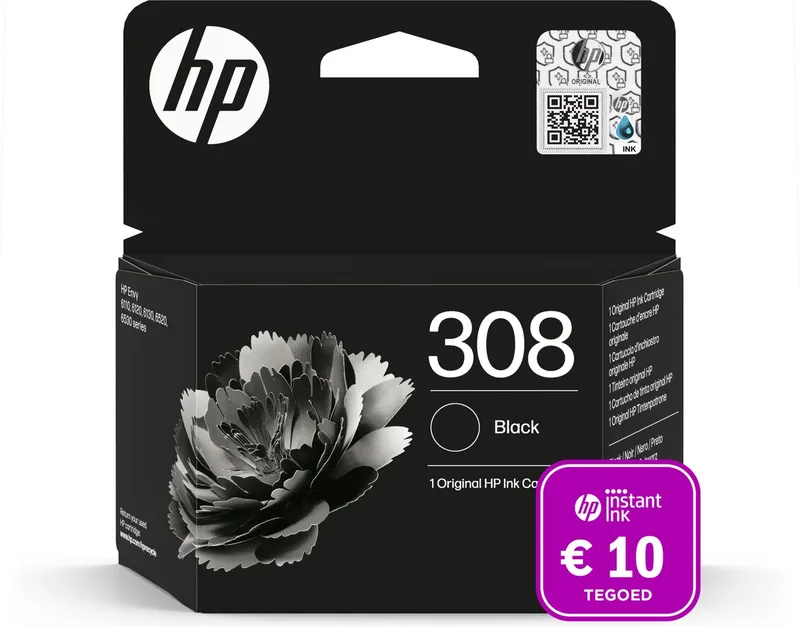 HP 308 originele inktcartridge - Instant Ink tegoed fra HP i Sort – produktbillede