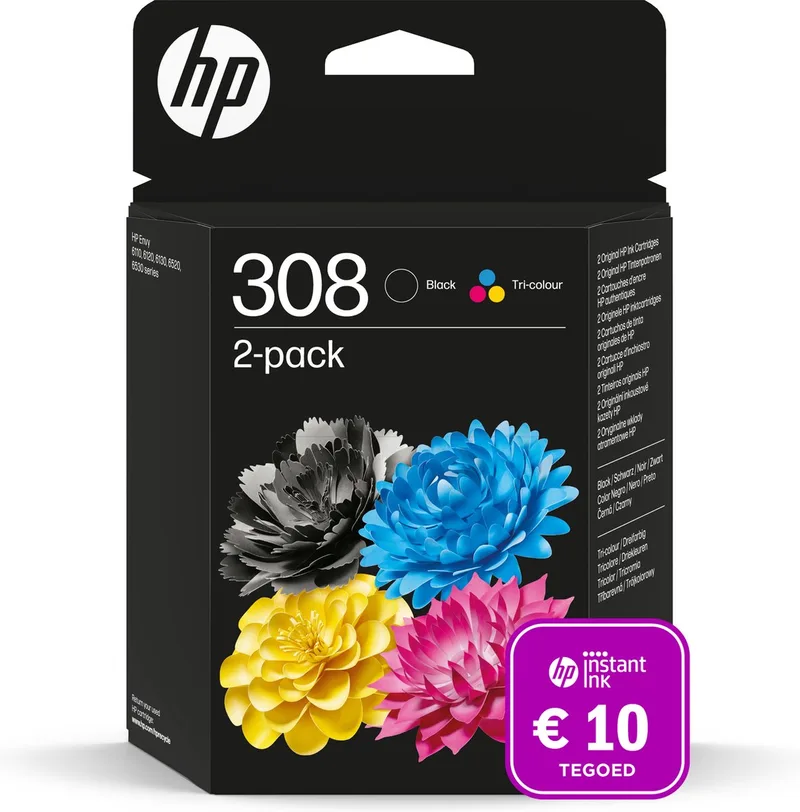 HP 308 originele inktcartridge - Kleur & Instant Ink tegoed van HP in Zwart – productfoto
