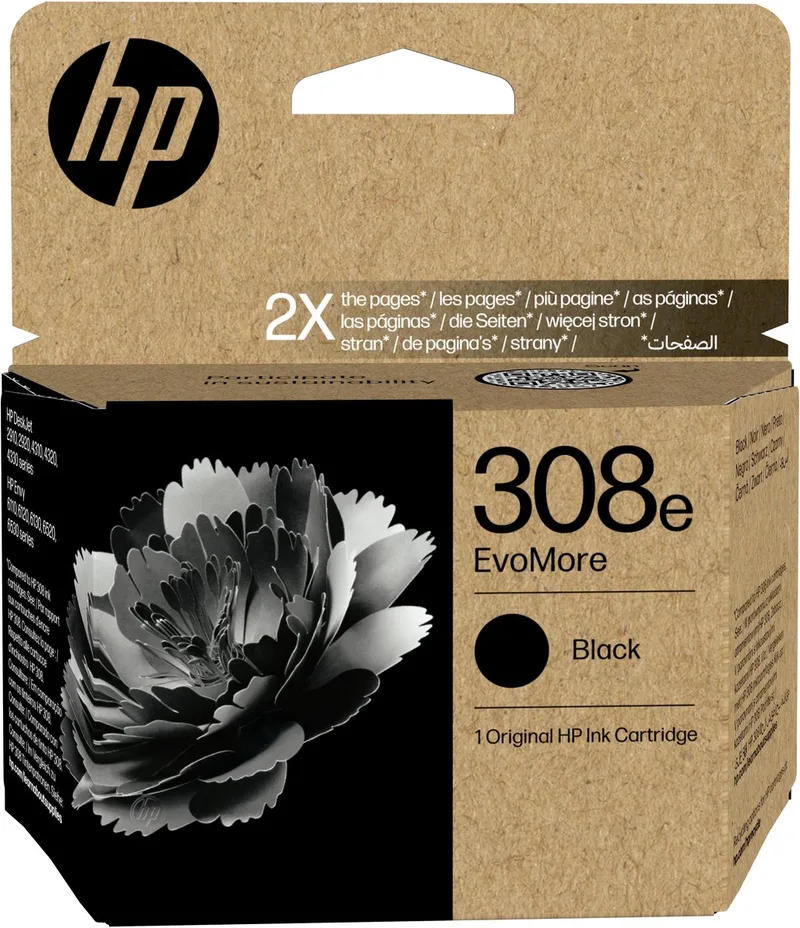 HP 308e EvoMore originele inktcartridge - Instant Ink tegoed von HP in Schwarz – Produktfoto