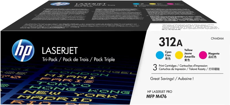 HP 312A - Tonercartridge - Origineel - Standaard Capaciteit - 3 pack - Cyaan/Magenta/Geel van HP in Cyaan, Geel, Magenta – productfoto