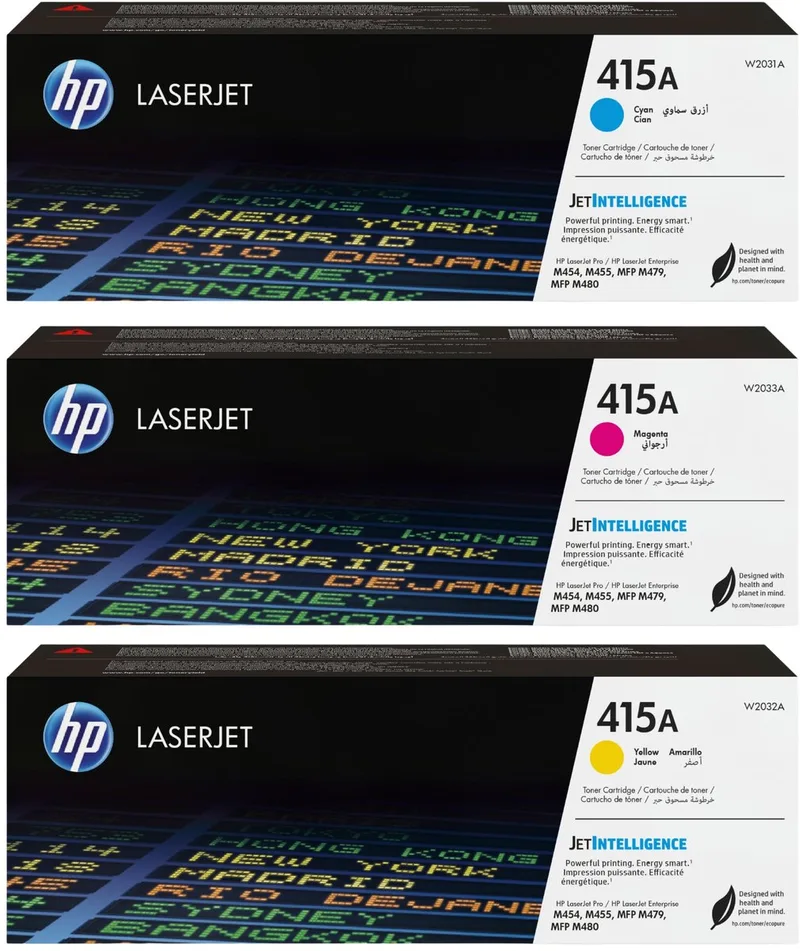 HP 415A - Originele LaserJet Tonercartridges - Cyaan/Magenta/Geel - 3 Pack van HP in Cyaan – productfoto