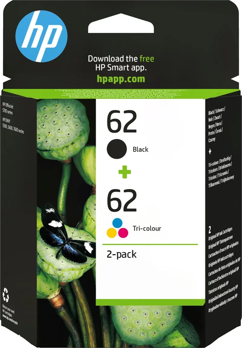 HP 62 - Inktcartridge - Origineel - Standaard capaciteit - Kleur en van HP in Zwart – productfoto