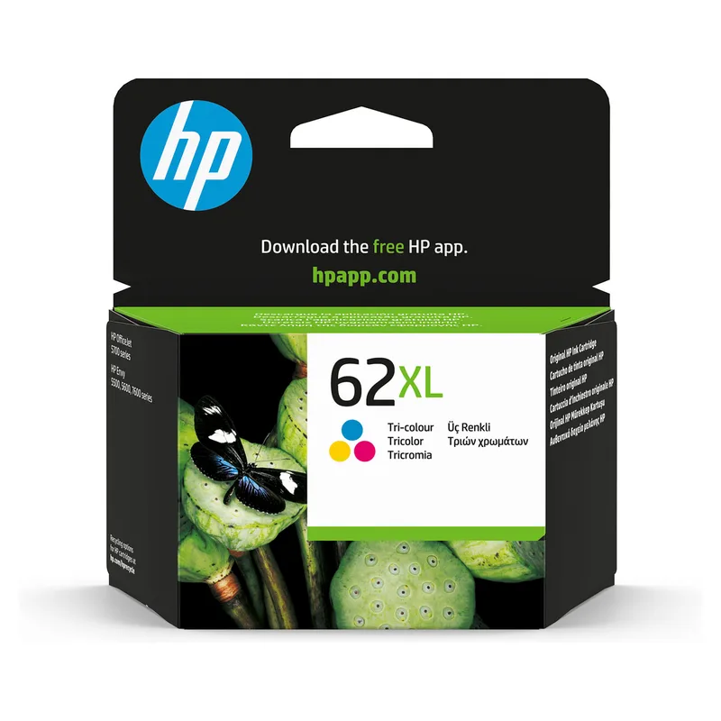 HP 62XL High Yield Tri-color Original Ink Cartridge Cyan, Magenta, Gelb 9,5ml 300Seiten de HP – photo produit
