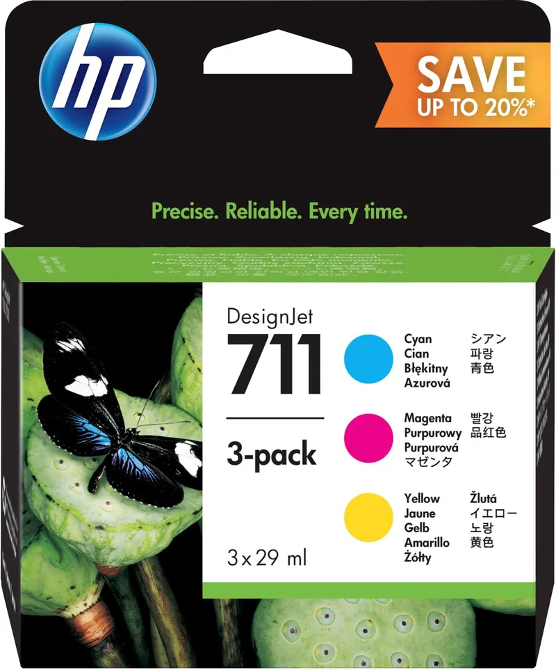 HP 711 28ml Inkt Cartridge CMY 3-Pack van HP in Cyaan, Magenta, Geel – productfoto