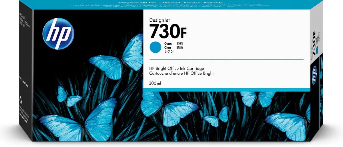 HP 730F DesignJet-inktcartridge, 300 ml van HP in Cyaan – productfoto