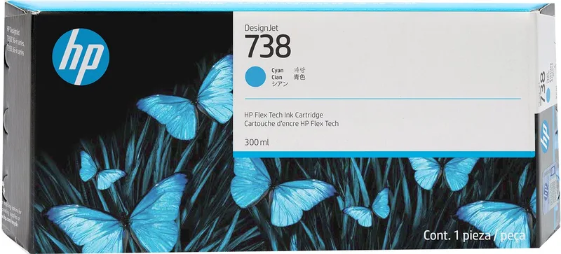 HP 738 300-ml Cyan DesignJet Ink Cartridge inktcartridge 1 stuk(s) Origineel Hoog (XL) rendement Cyaan de HP – photo produit