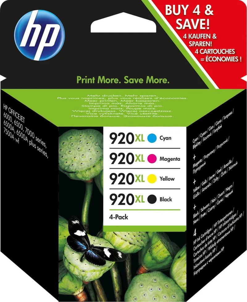 HP 920XL C2N92AE - Inktcartridge - Cyaan - Magenta - Geel ) Hoge Capaciteit van HP in Zwart – productfoto