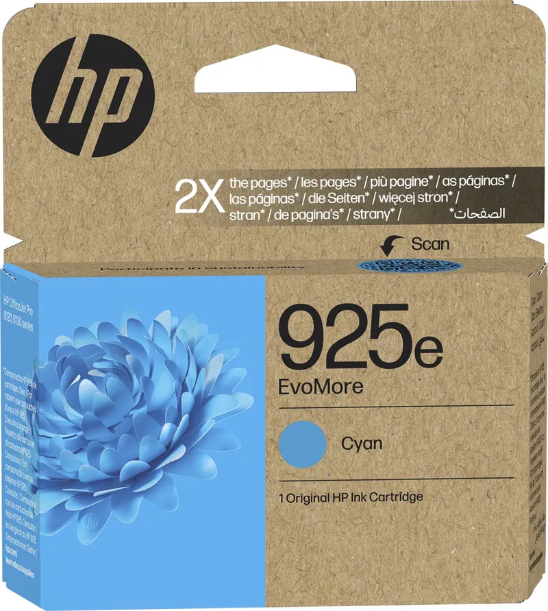 inktcartridge 925e, 800 pagina's, OEM 4K0W0PE, cyaan von HP – Produktfoto