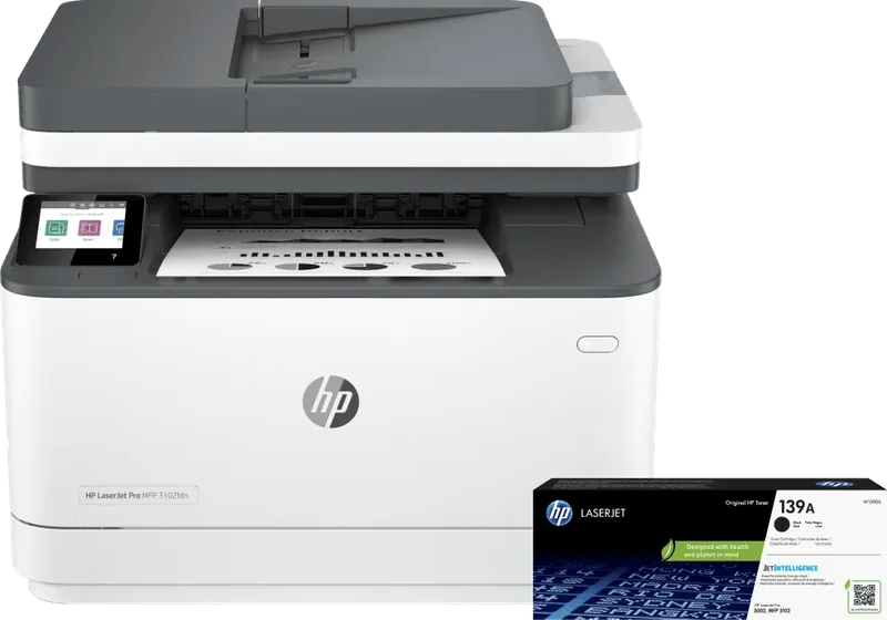 LaserJet Pro MFP 3102fdw + 1 zusätzlicher schwarzer Toner från HP – produktbild