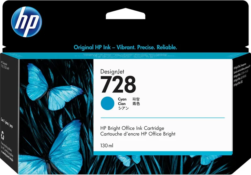 Original Ink Cartridge HP 728 Cyan van HP in Cyaan – productfoto